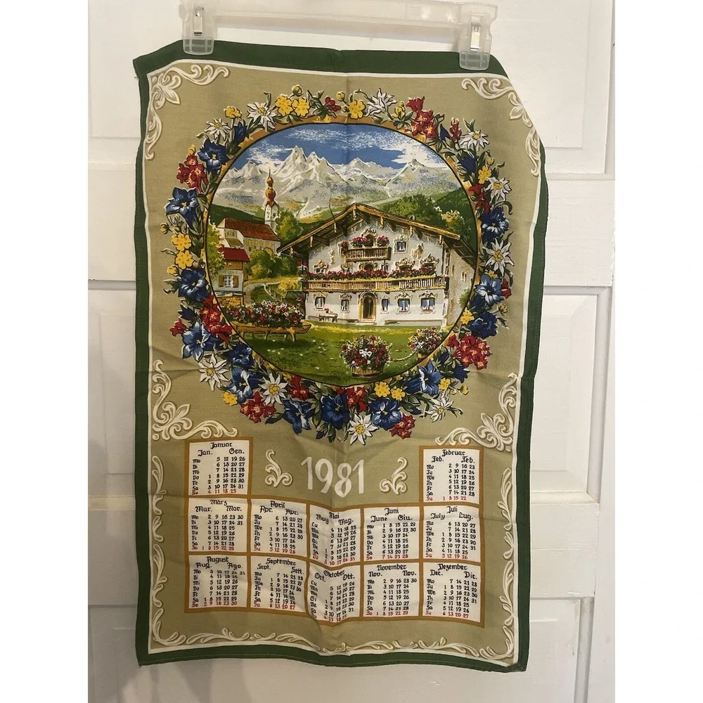 Tea towel Wall Hanging 1981 Calendar‎ Country House Flowers